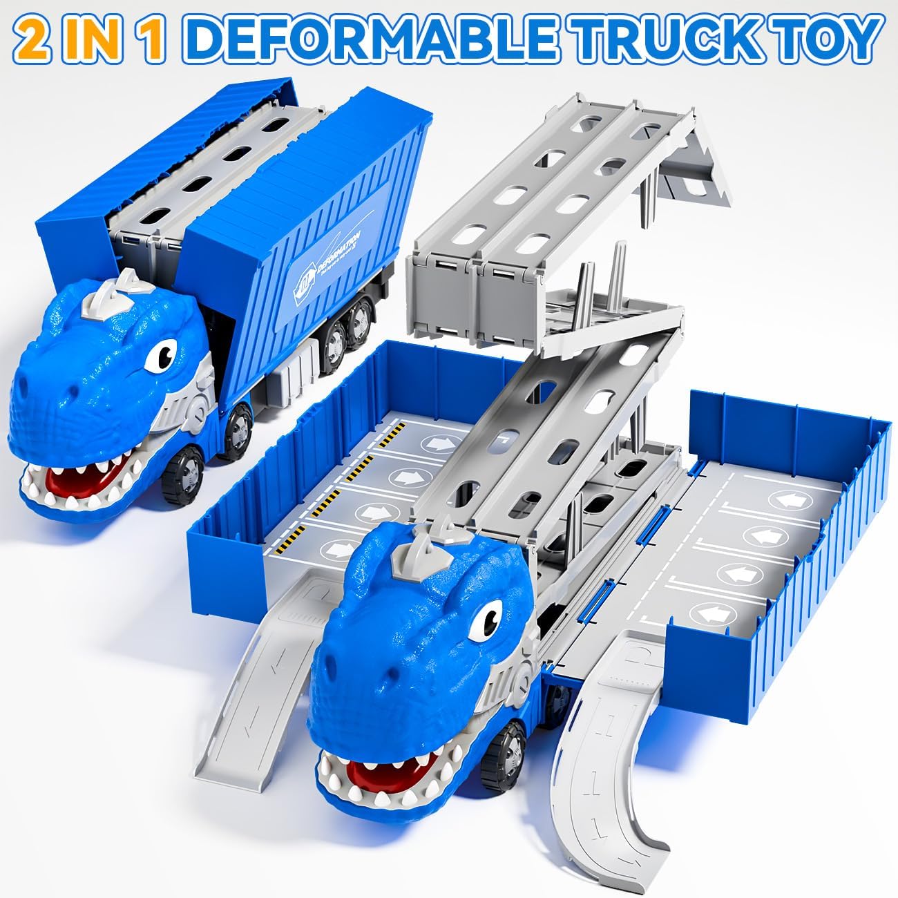 Dinosaur Transport Truck Toys Cars for 2 3 4 Year Old Boys:64 Inch Folded Container Cars Toys for Boys Birthday Present - Carrier Vehicles Toys Set Gifts for Kids Todllers Age 2 3 4 5
