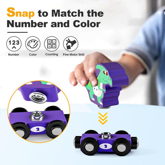 Wooden Magnetic Train Toys for 1 2 Year Old Boy Gifts - Snap Dinosaur Train Set for Boys Toys Age 2 3 4 - Educational Montessori Toys for Girls Age 2 3 Easter Birthday Gift