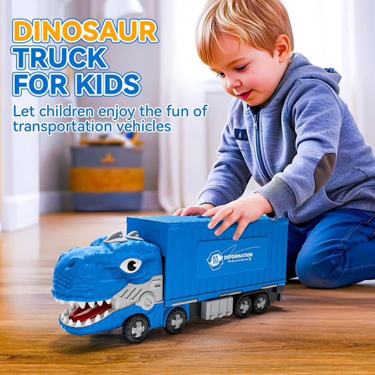 Dinosaur Transport Truck Toys Cars for 2 3 4 Year Old Boys：64 Inch Folded Container Cars Toys for Boys Birthday Present - Carrier Vehicles Toys Set Gifts for Kids Todllers Age 2 3 4 5